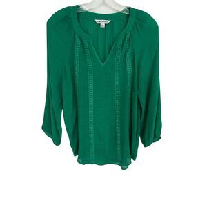Counterparts Women's V-Neck 3/4 Sleeve Green Blouse Size M